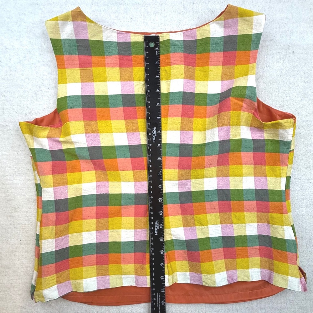 Talbots Petites Plaid Silk Top Multi-Color Gingham 16P office preppy bright - Picture 5 of 10